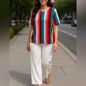 Forever 21 Multicolored Striped Short Sleeve Blouse NWT